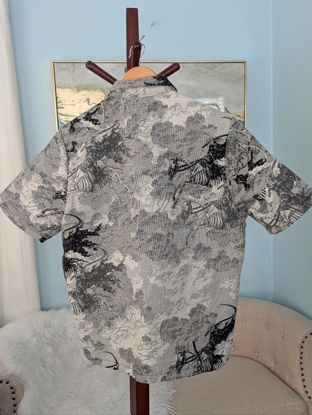 Rebel Vengeance Tapestry Apocalypse Horseman Grey Black Shirt Mans Sz L - Picture 6 of 15